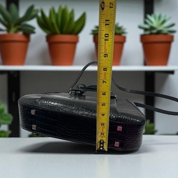 Etienne Aigner Black Crocodile-Embossed Satchel - Picture 10 of 14